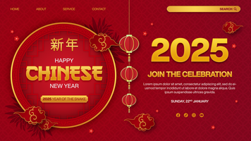 Chinese New Year Landing Page Template Design in Red Background psd