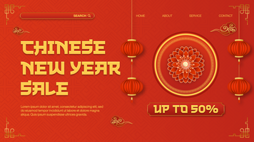 Chinese New Year Greetings Landing Page Post Template Design in Red Background psd