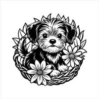 Charming Maltese Puppy Resting in Basket vector