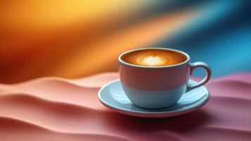 Coffee cup with rich foam on a warm brown background creating a cozy atmosphere photo