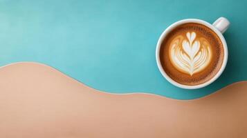 Enjoying a warm cup of coffee on a vibrant orange background photo