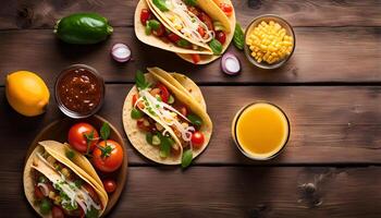 Delicious Tacos on a Wooden Table photo