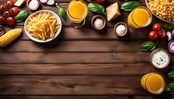 Food Background with Orange Juice and Vegetables photo
