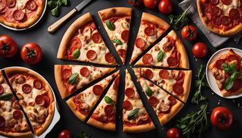 Delicious Pepperoni Pizza Slices with Basil photo