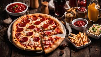 Pepperoni Pizza with Sides photo