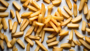 Close Up of Crispy French Fries on White Background photo