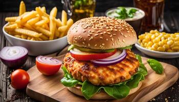 Grilled Chicken Burger with Fresh Vegetables photo