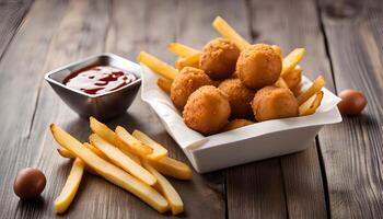 Crispy Fried Chicken Nuggets and French Fries photo