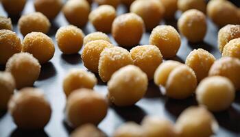Close up of Golden Brown Round Doughnuts photo