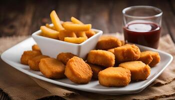 Chicken Nuggets and French Fries with Ketchup photo