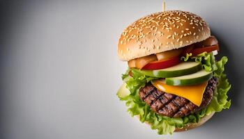 Delicious Cheeseburger with fresh vegetables photo