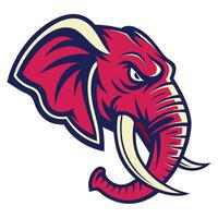an elephant head with tusks and a red and blue color scheme vector