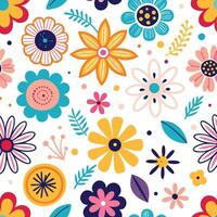 floral seamless pattern with colorful flowers and leaves vector
