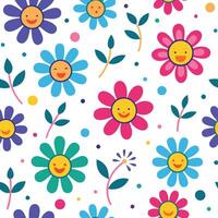 seamless flower pattern with smiling faces and flowers vector
