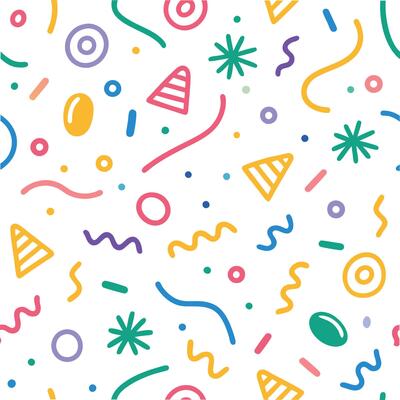 a colorful party background with confetti and streamers