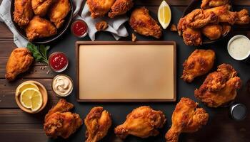 Fried Chicken with Lemon and Dips photo