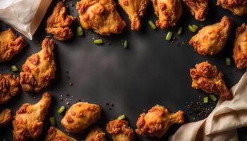 Crispy Fried Chicken Wings on Black Background photo