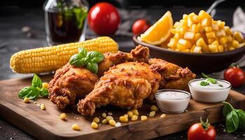 Fried Chicken with Corn and Dip photo