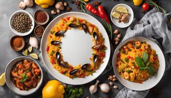 Seafood Paella with Spices and Lemon photo