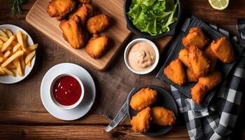 Appetizing Fried Chicken Nuggets with Dipping Sauces photo