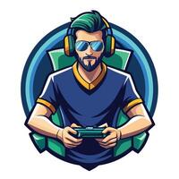 a man with glasses and a beard playing games vector