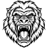 a gorilla head with its mouth open and teeth showing vector