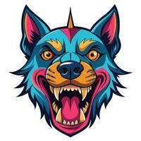 a colorful wolf head with sharp teeth vector