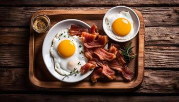 Classic Breakfast with Fried Eggs and Crispy Bacon photo