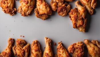 Fried Chicken Pieces On Gray Background photo