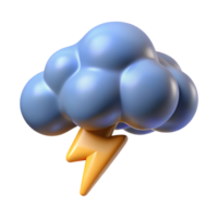 3D Render of a Cartoon Cloud with Lightning Bolt png