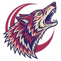 howling wolf head with open mouth and moon on background vector