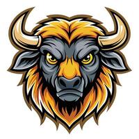 an angry buffalo head with horns on a white background vector