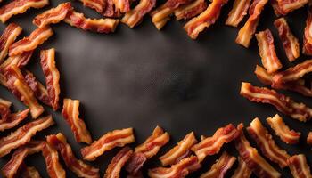 Crispy Bacon Frame on Black Background photo