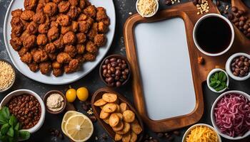 Delicious Food Arrangement with Empty Space for Text photo