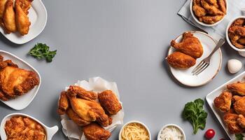 Fried Chicken and Sides on a Gray Background photo