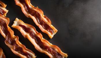 Crispy Bacon Strips on a Dark Background photo