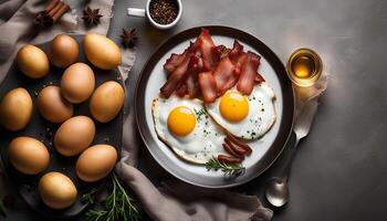 Delicious Breakfast with Eggs, Bacon, and a Side of Eggs photo