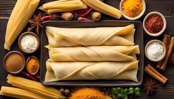 Tamales Ingredients with Spices and Seasonings photo