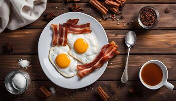 Delicious Breakfast with Bacon and Eggs photo