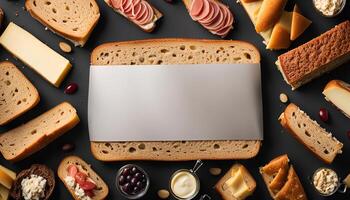 Delicious Sandwich with White Paper on Black Table photo