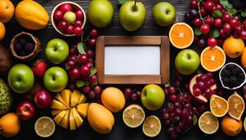 Fresh Fruits and Blank Frame photo