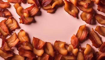 Crispy Bacon Bites on Pink Background photo