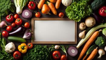 Fresh Vegetables Arranged Around a Blank Slate photo