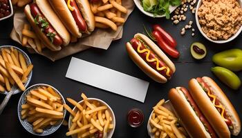 Hot Dog with Fries and Condiments photo