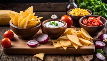 Nacho Chips with Dip and Ingredients photo