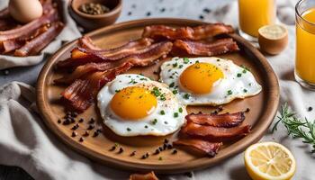 Delicious Breakfast with Fried Eggs and Crispy Bacon photo