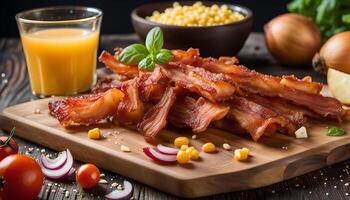 Crispy Bacon with Corn and Onions photo