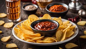 Potato Chips and Red Sauce Dip photo