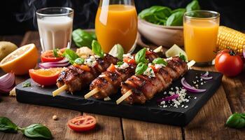 Grilled Bacon Wrapped Skewers with Feta and Basil photo