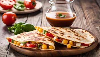 Delicious Quesadillas with Filling and Dip photo